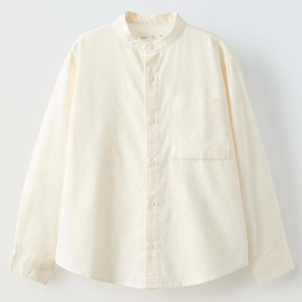 Zara 11-12 boys cotton flannel twill button down ivory white So soft! Collarless